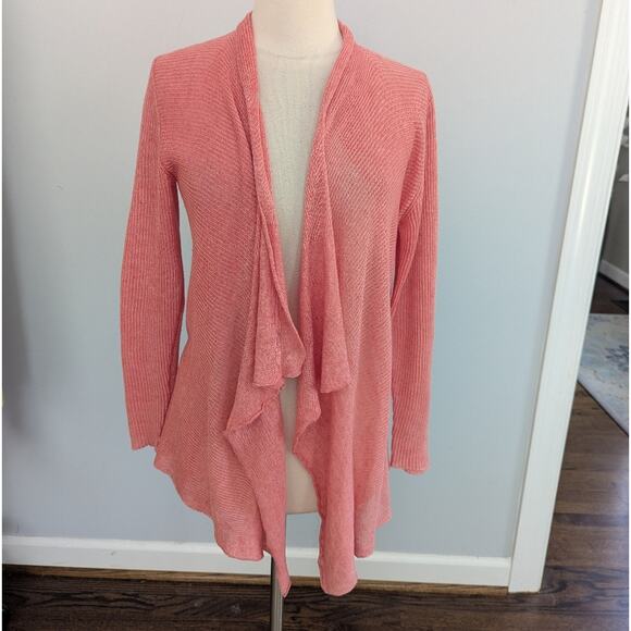 Eileen Fisher Sweaters - Women's Eileen Fisher Medium Linen Coral Salmon Waterfall Cardigan